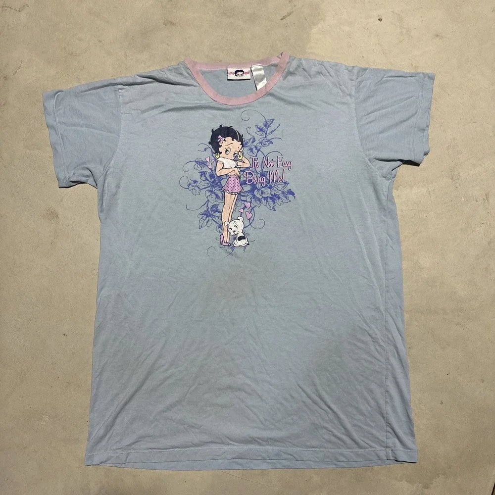 Vintage 2007 Betty Boop Pajama Top Women's SZ XL Blue Short Sleeve Graphic Y2K